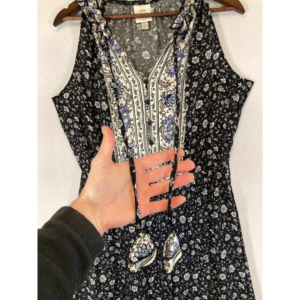 Knox Rose Black Floral Maxi Dress with Cream & Blue Trim - Picture 4 of 9